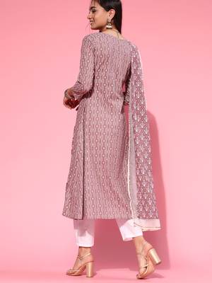 Indo Era Lavender Foil Printed A-line Kurta Trouser With Dupatta Set 2