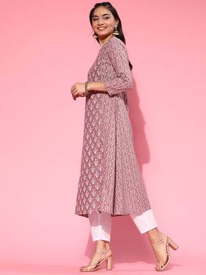 Indo Era Lavender Foil Printed A-line Kurta Trouser With Dupatta Set 3