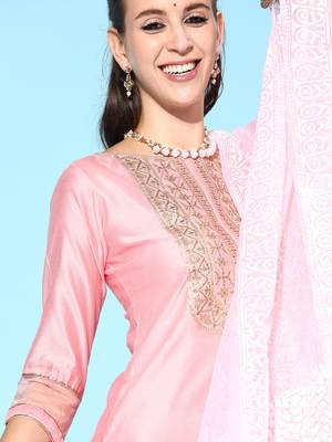 Indo Era Pink Embroidered Straight Kurta Palazzo With Dupatta Set 5