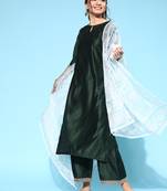 Indo Era Green Solid Straight Kurta Palazzo With Dupatta Set