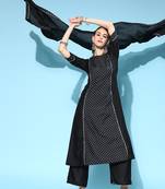Indo Era Black Printed A-Line Kurta Trouser with Dupatta set