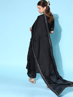 Indo Era Black Printed A-Line Kurta Trouser with Dupatta set 2