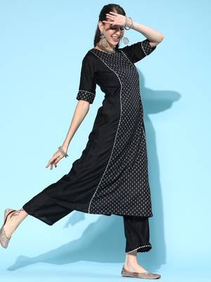 Indo Era Black Printed A-Line Kurta Trouser with Dupatta set 3