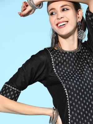 Indo Era Black Printed A-Line Kurta Trouser with Dupatta set 5