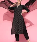 Indo Era Black Printed Straight Kurta Palazzo with Dupatta Set