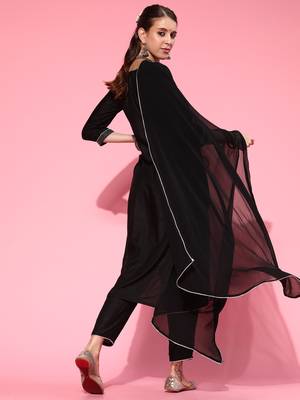 Indo Era Black Printed Straight Kurta Palazzo with Dupatta Set 2