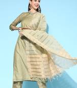 Indo Era Sea Green  Printed Straight Kurta Trouser with Dupatta set