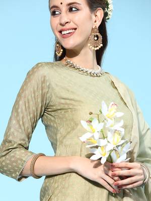 Indo Era Sea Green  Printed Straight Kurta Trouser with Dupatta set 5