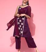 Indo Era Purple Printed A-Line Kurta Palazzo with Dupatta set