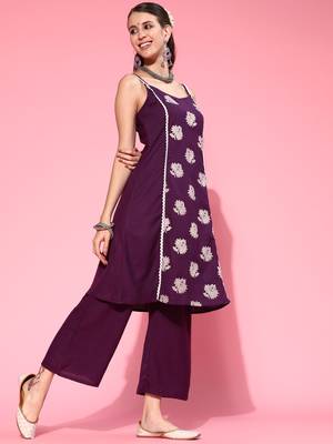 Indo Era Purple Printed A-Line Kurta Palazzo with Dupatta set 3