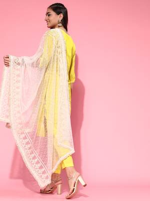 Indo Era Olive Embroidered Straight Kurta Trouser With Dupatta Set 2
