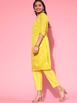 Indo Era Olive Embroidered Straight Kurta Trouser With Dupatta Set 3