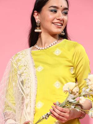 Indo Era Olive Embroidered Straight Kurta Trouser With Dupatta Set 5