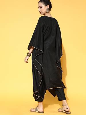 Indo Era Black Solid A-line Kaftan Trouser Set 2