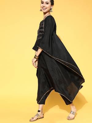 Indo Era Black Solid A-line Kaftan Trouser Set 3