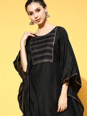Indo Era Black Solid A-line Kaftan Trouser Set 5