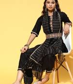 Indo Era Black Solid Straight Kurta Trouser With Dupatta and Belt Set