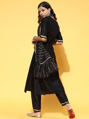 Indo Era Black Solid Straight Kurta Trouser With Dupatta and Belt Set 2