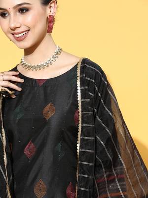Indo Era Black Embroidered Straight Kurta Palazzo With Dupatta and Belt Set 5