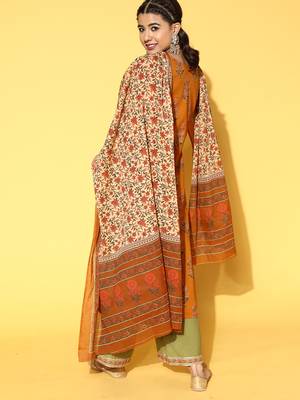 Indo Era Mustard Printed Straight Kurta Palazzo With Dupatta Set 2