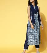 Indo Era Navy Blue Printed Straight Kurta Trouser With Dupatta Set