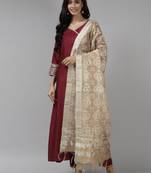 Indo Era Wine Solid Angrakha Kurta Trouser With Dupatta Set
