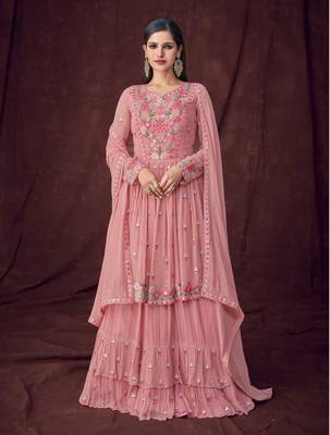 Salmon thread embroidery georgette salwar 1