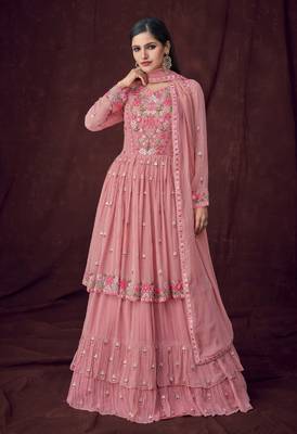 Salmon thread embroidery georgette salwar 2