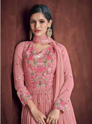 Salmon thread embroidery georgette salwar 3