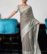 Grey woven linen saree with blouse