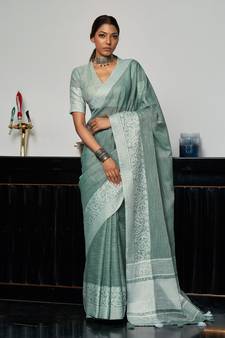 Grey woven linen saree with blouse