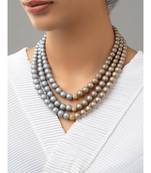 Greyish-Brown Necklace With Shell Pearl Drops, Agate Beads.