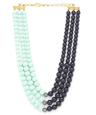 Bluish-Black Brass Necklace Sporting Cubic Zirconia Shell Pearls 2