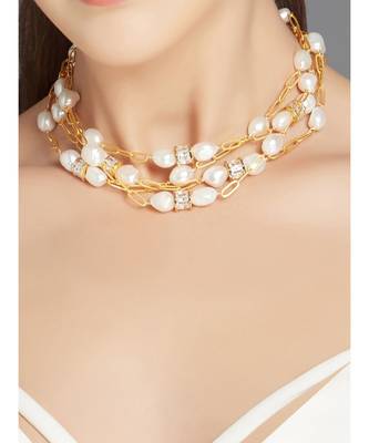 Gold Plated Fresh Water Pearls Necklace 1