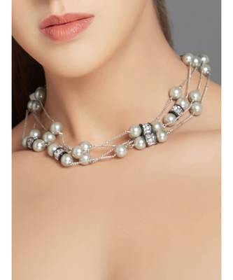 Shell Pearls Silver And Grey Necklace 2