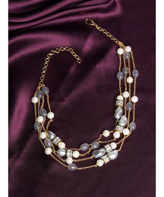 Jade Beads Grey And Gold Necklace 1