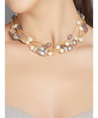 Jade Beads Grey And Gold Necklace 2