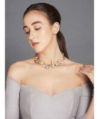 Jade Beads Grey And Gold Necklace 3