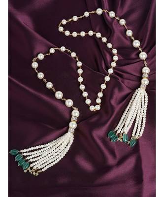 Agate Beads Gold And White Pearl Necklace 1