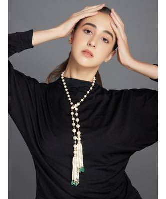 Agate Beads Gold And White Pearl Necklace 3