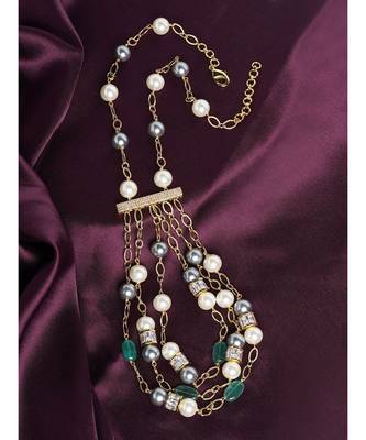 Gold Plated Chains Grey And White Necklace 1
