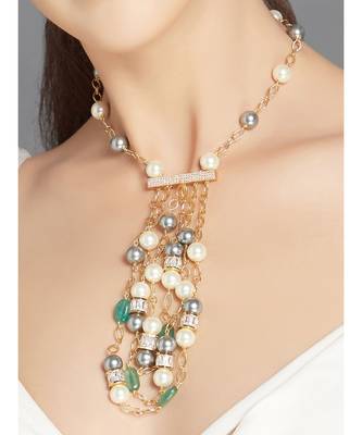 Gold Plated Chains Grey And White Necklace 2