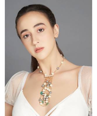 Gold Plated Chains Grey And White Necklace 3