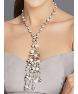 Grey And White Studded Silver Chain Necklace 1