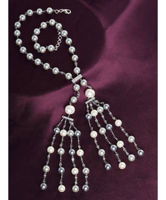 Grey And White Studded Silver Chain Necklace 2