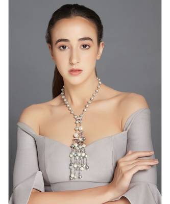 Grey And White Studded Silver Chain Necklace 3