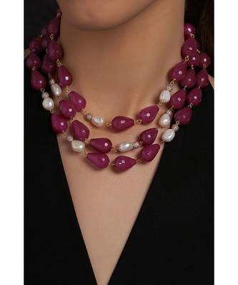 Fresh Water Pearls Red Agate Necklace 1