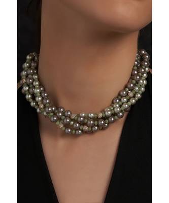 Greenish Grey Shaded Shell Pearl Necklace With A Twist 1