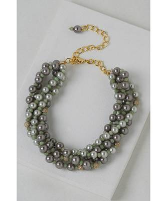 Greenish Grey Shaded Shell Pearl Necklace With A Twist 2