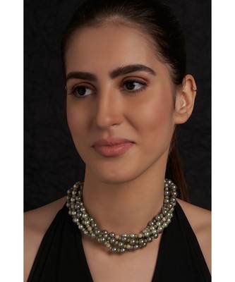 Greenish Grey Shaded Shell Pearl Necklace With A Twist 3